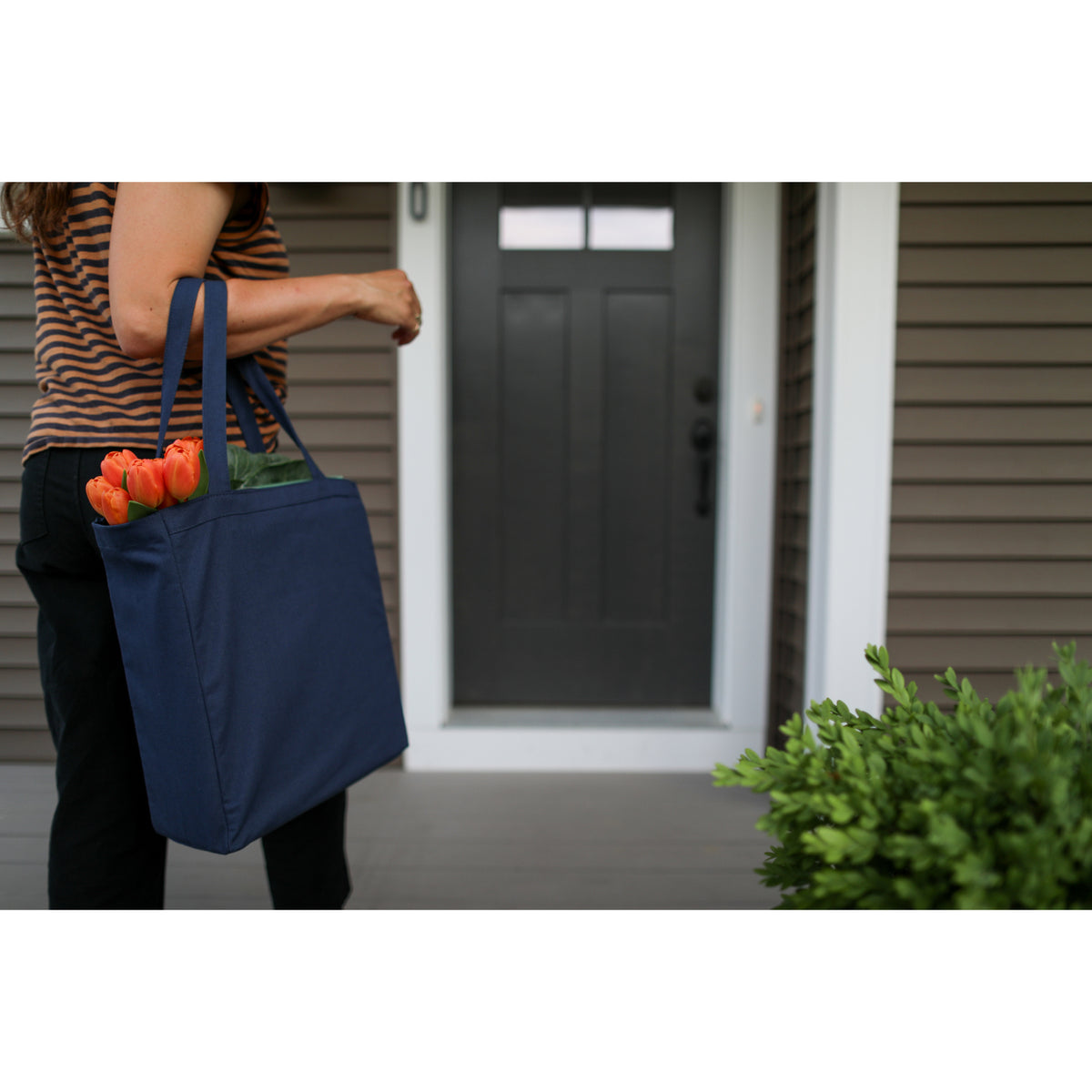 Open Top Cotton Canvas Tote, 9 oz Transfer - Navy Blue - View 3