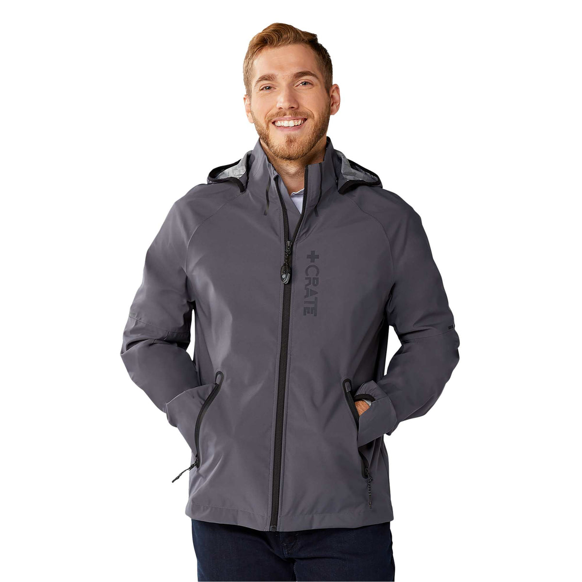 Oracle Waterproof Softshell Jacket with Camo Lining for Men Debossing - Grey Storm - Front On Model