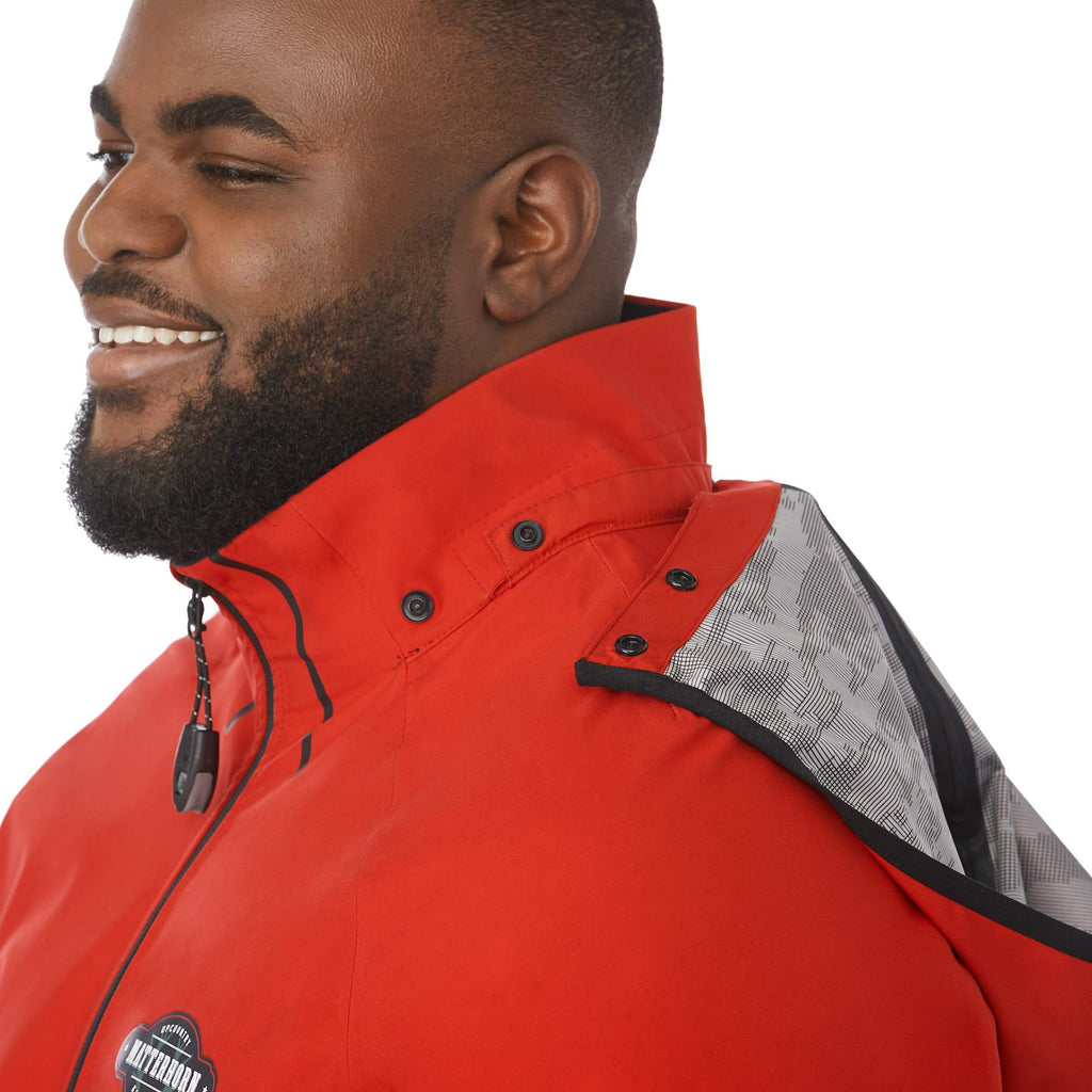 Oracle Waterproof Softshell Jacket with Camo Lining for Men Debossing - Team Red - On Model Detail 2