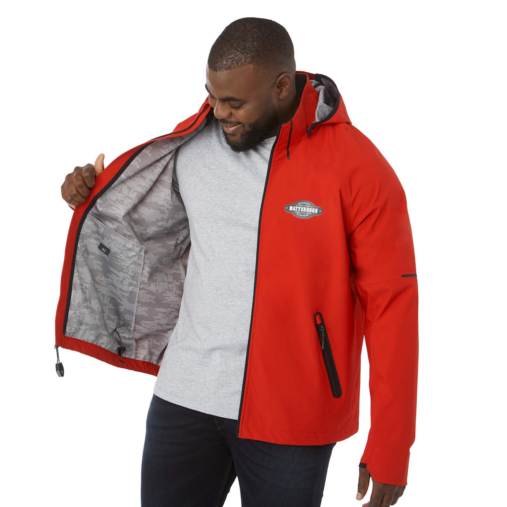 Oracle Waterproof Softshell Jacket with Camo Lining for Men Laser Engraving - Team Red - On Model Front Detail
