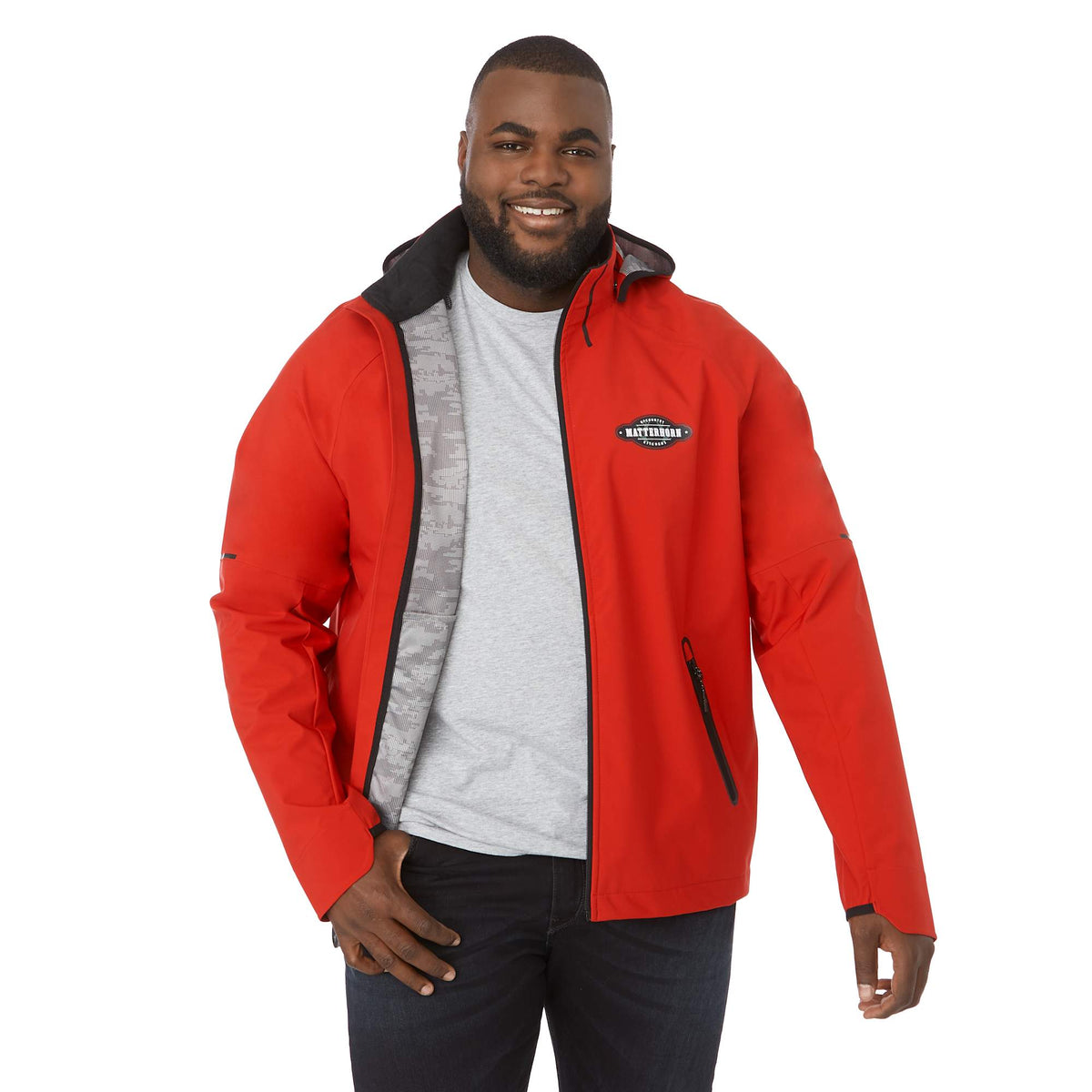 Oracle Waterproof Softshell Jacket with Camo Lining for Men Laser Engraving - Team Red - On Model Front