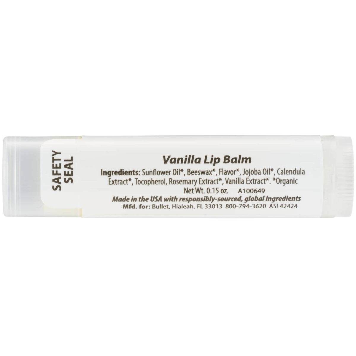 Organic Beeswax Lip Balm Made in the USA - Vanilla - Back