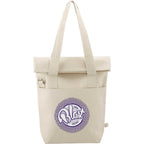 Organic Cotton Commuter Tote with Flap, 16 oz Embroidery - Natural - Front