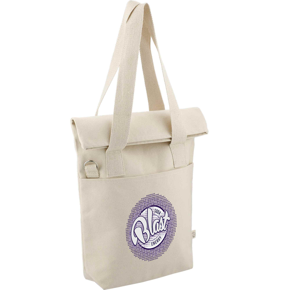 Organic Cotton Commuter Tote with Flap, 16 oz Embroidery - Natural - Right Angle 2