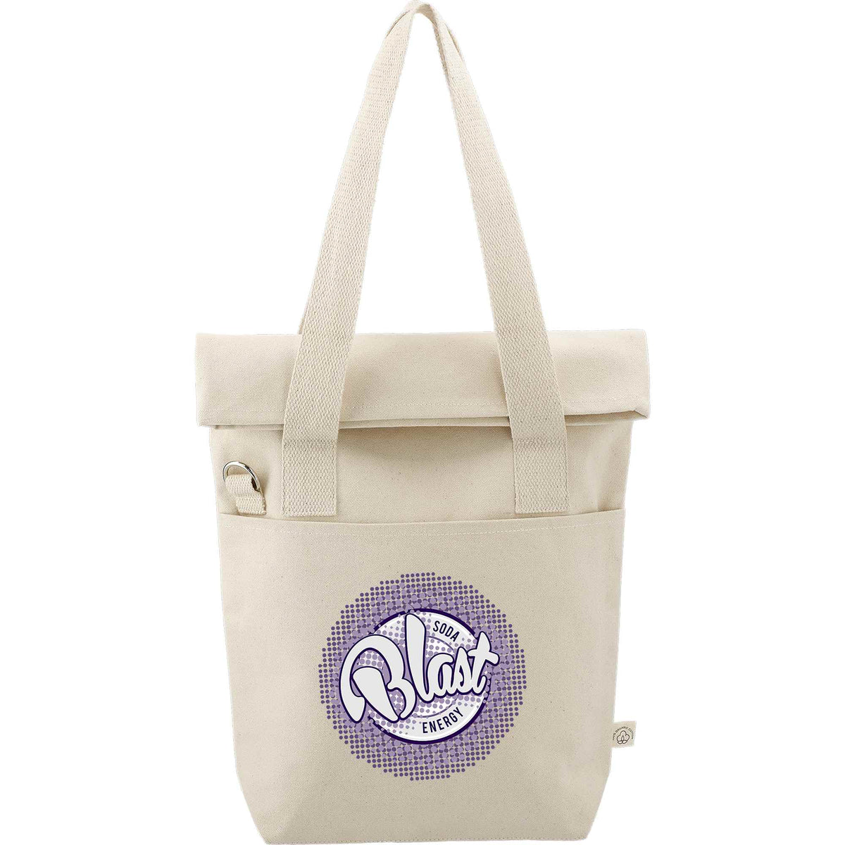 Organic Cotton Commuter Tote with Flap, 16 oz Transfer - Natural - Front