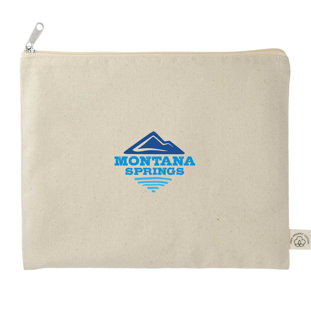 Organic Cotton Flat Zip Pouch, 8 oz Embroidery - Natural - Front