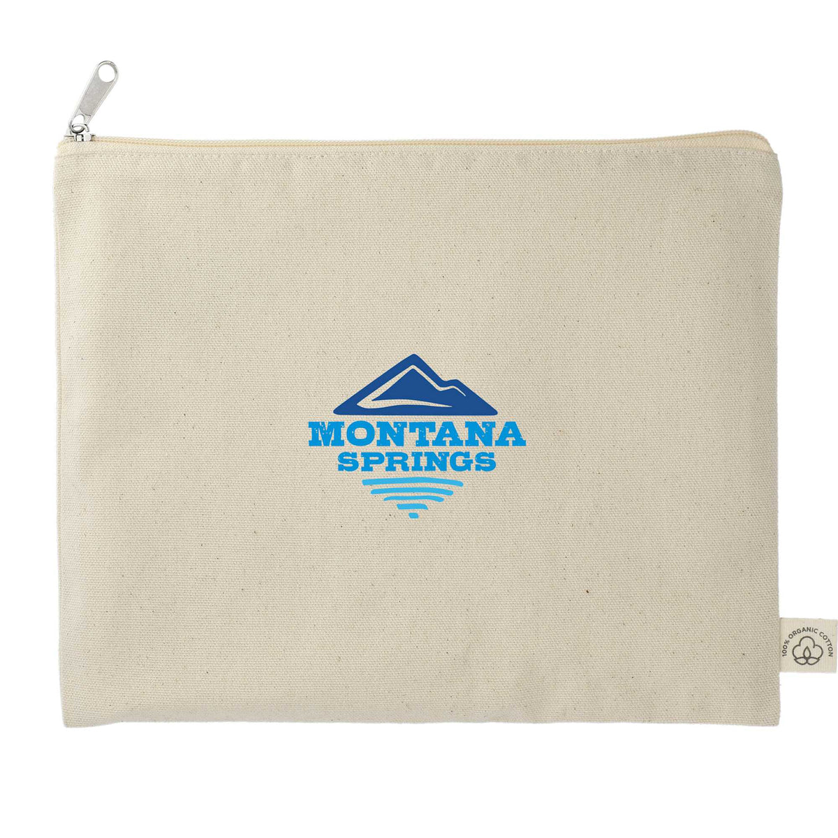 Organic Cotton Flat Zip Pouch, 8 oz Embroidery - Natural - Front