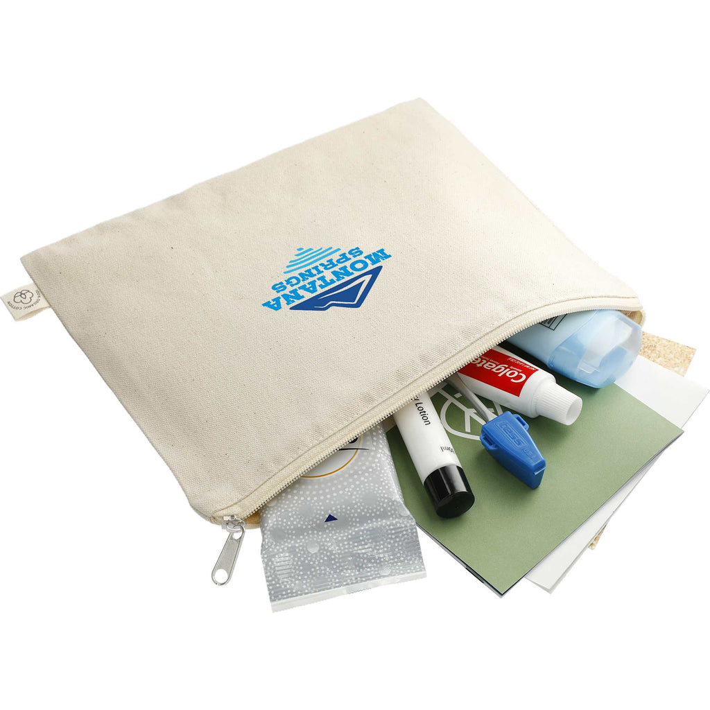 Organic Cotton Flat Zip Pouch, 8 oz Embroidery - Natural - Right Angle 2