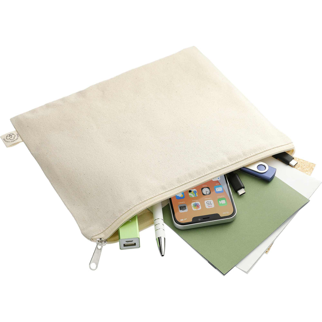 Organic Cotton Flat Zip Pouch, 8 oz Embroidery - Natural - Right Angle 3
