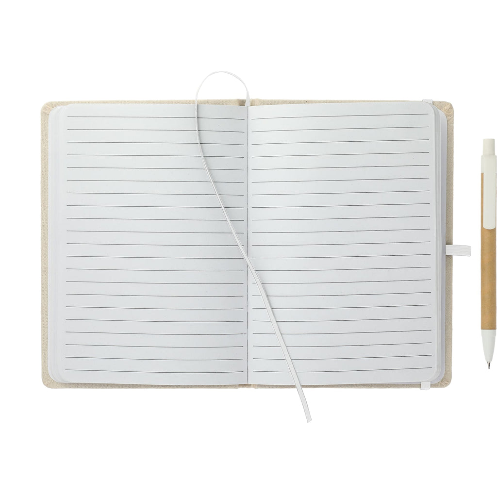 Organic Cotton Notebook with Recycled Pen, 5 x 7 Inches Full Color - Natural - Front 2