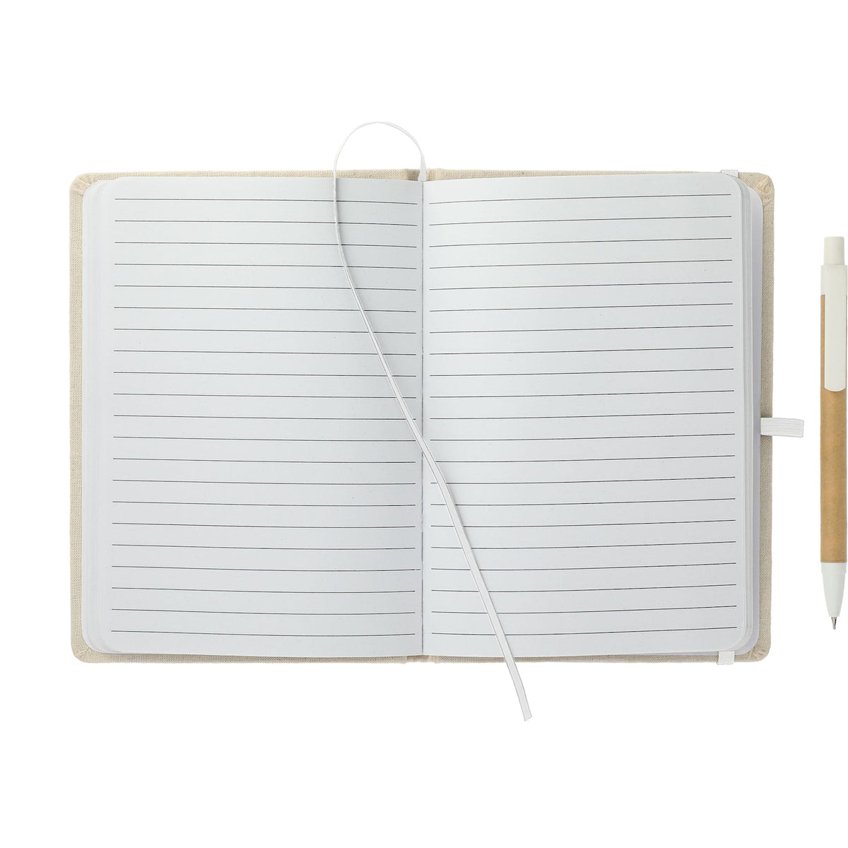 Organic Cotton Notebook with Recycled Pen, 5 x 7 Inches Full Color - Natural - Front 2