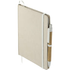Organic Cotton Notebook with Recycled Pen, 5 x 7 Inches Full Color - Natural - Left Angle 2