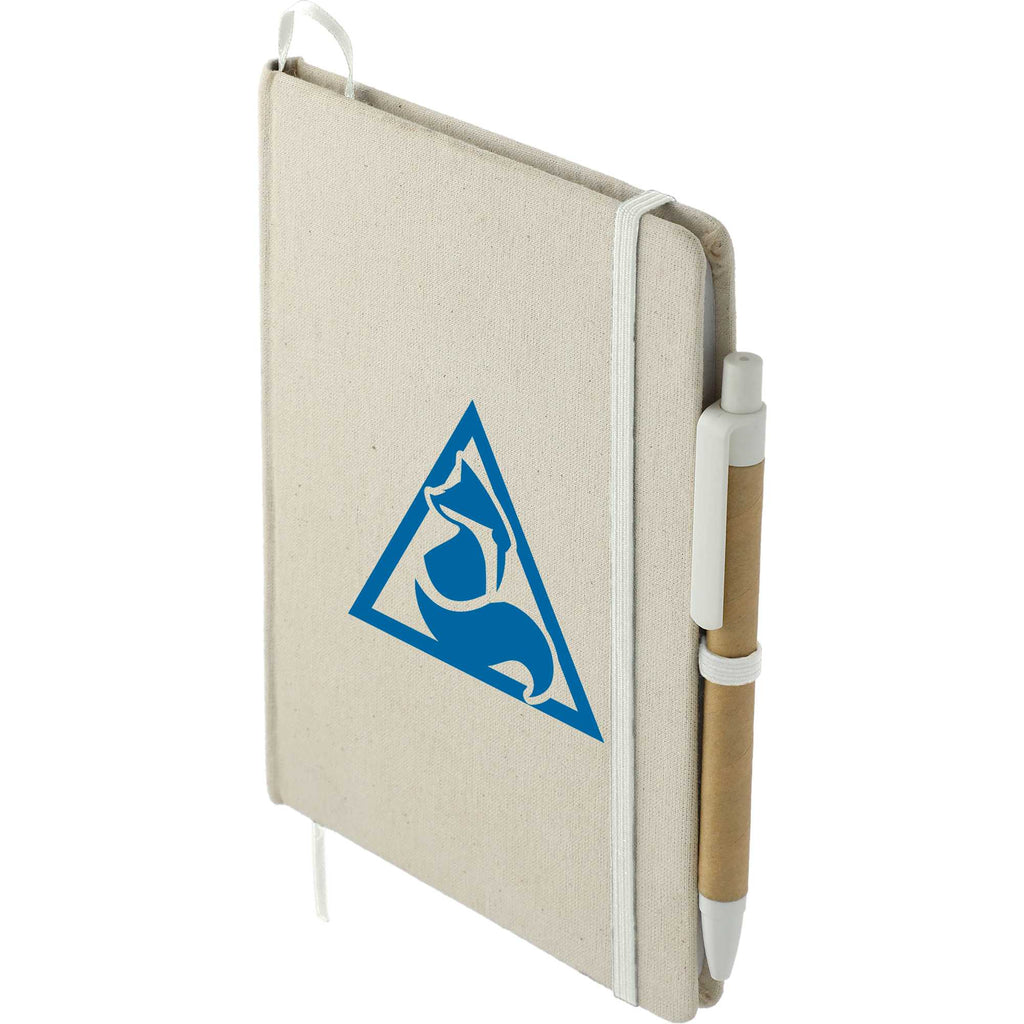 Organic Cotton Notebook with Recycled Pen, 5 x 7 Inches Full Color - Natural - Left Angle