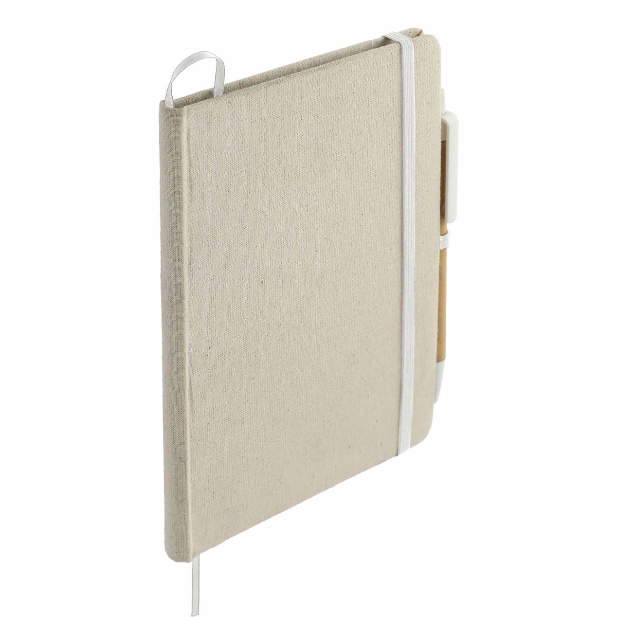 Organic Cotton Notebook with Recycled Pen, 5 x 7 Inches Full Color - Natural - Right Angle 2