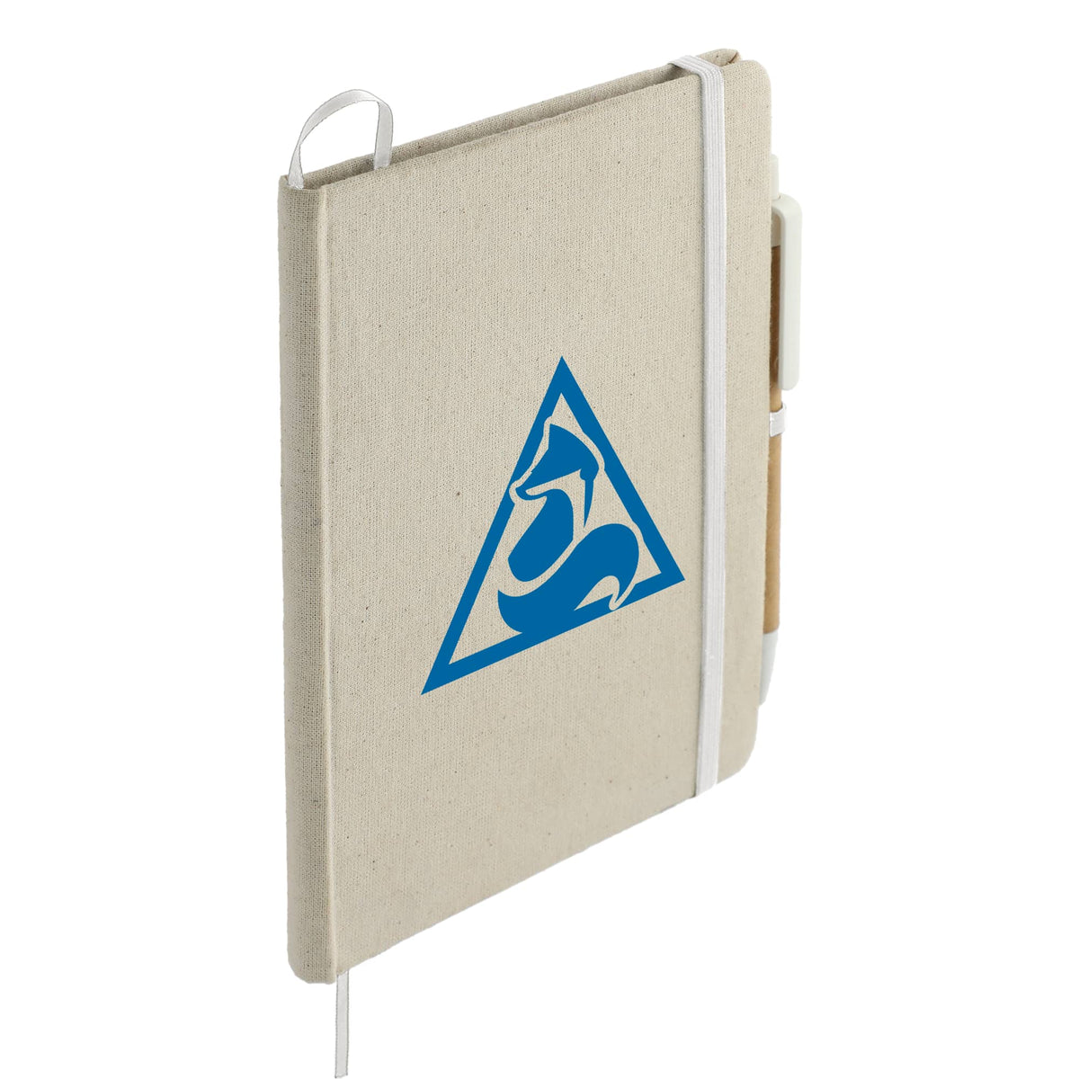 Organic Cotton Notebook with Recycled Pen, 5 x 7 Inches Full Color - Natural - Right Angle