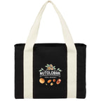Organic Cotton Shopper Tote with Contrast Handles, 12 oz Embroidery - Black - Front