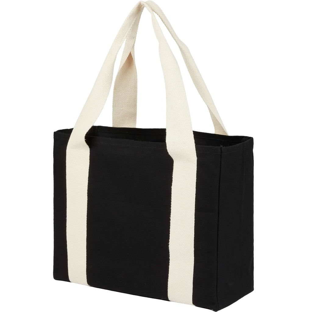 Organic Cotton Shopper Tote with Contrast Handles, 12 oz Embroidery - Black - Left Angle