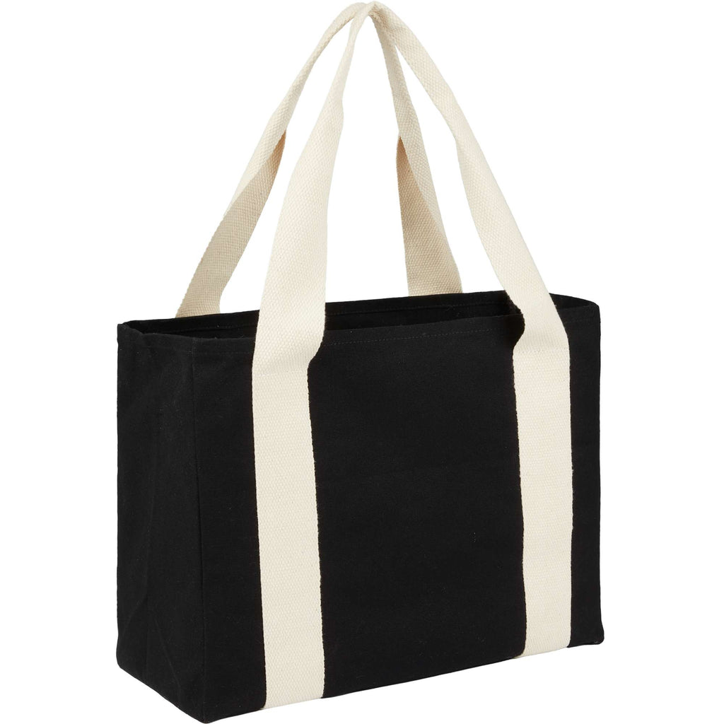Organic Cotton Shopper Tote with Contrast Handles, 12 oz Embroidery - Black - Right Angle