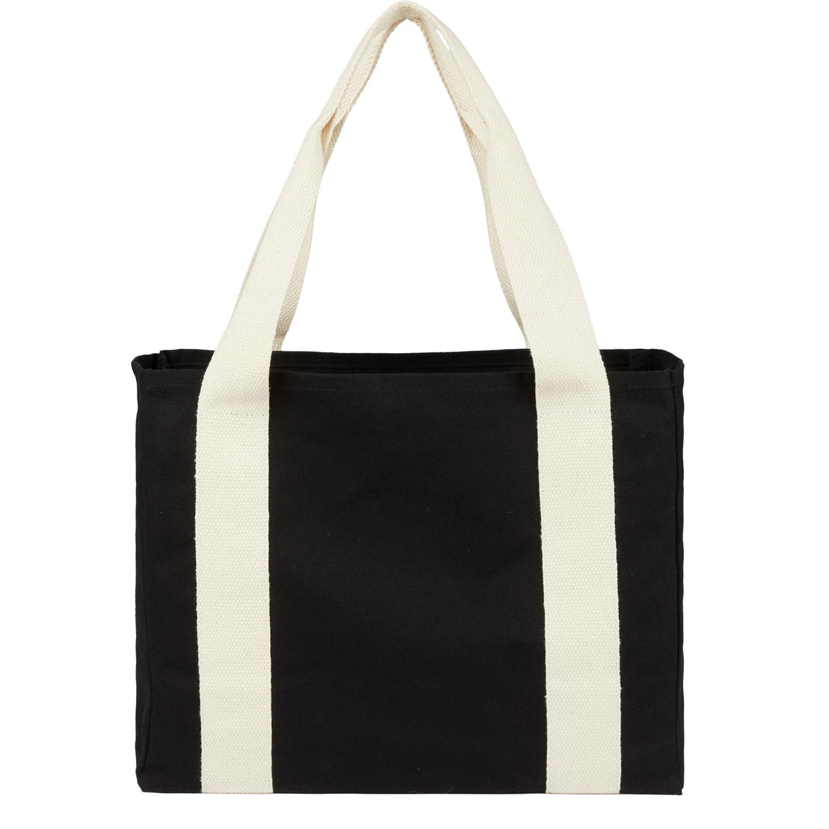 Organic Cotton Shopper Tote with Contrast Handles, 12 oz Transfer - Black - Back