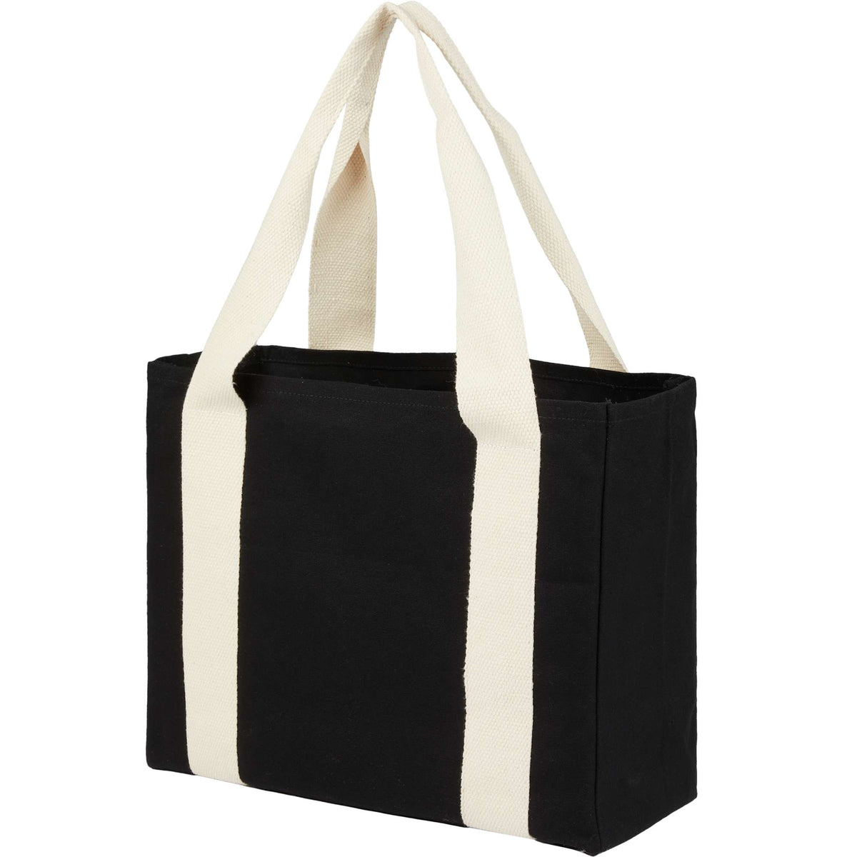 Organic Cotton Shopper Tote with Contrast Handles, 12 oz Transfer - Black - Left Angle