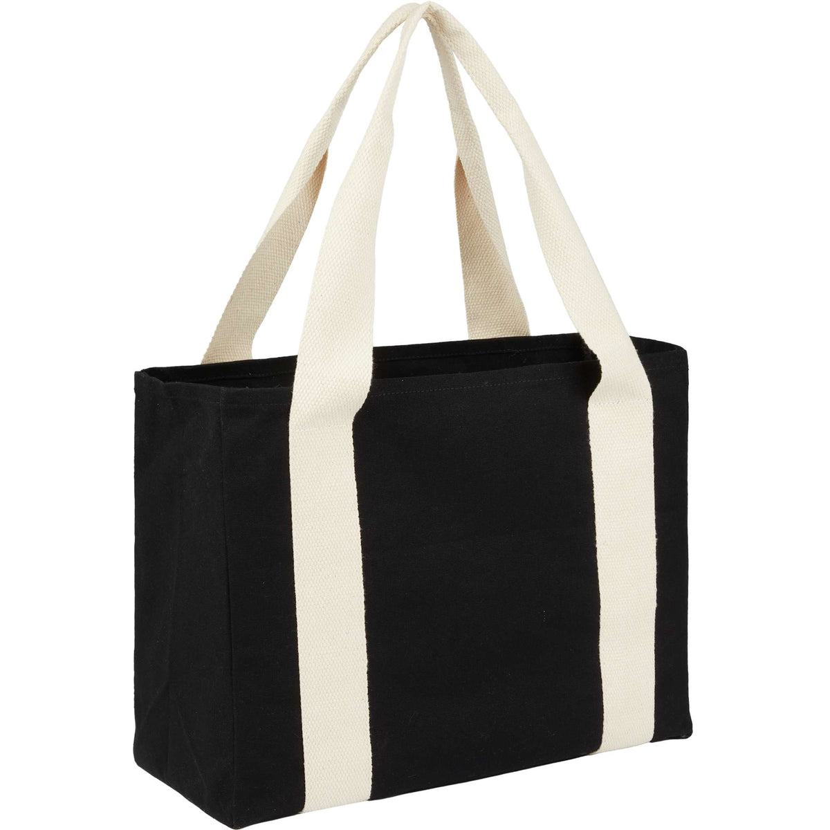 Organic Cotton Shopper Tote with Contrast Handles, 12 oz Transfer - Black - Right Angle