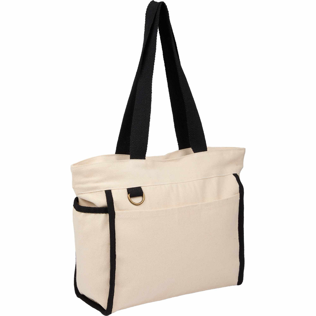 Organic Cotton Tote with Black Trim, 10 oz Embroidery - Natural/Black - Left Angle