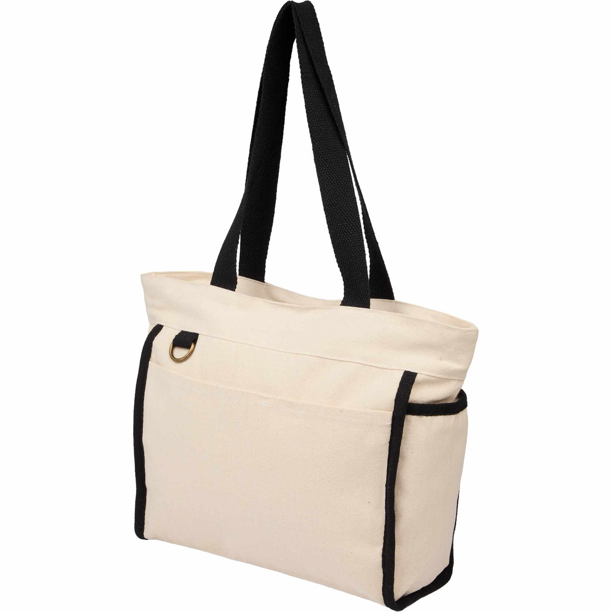 Organic Cotton Tote with Black Trim, 10 oz Transfer - Natural/Black - Right Angle