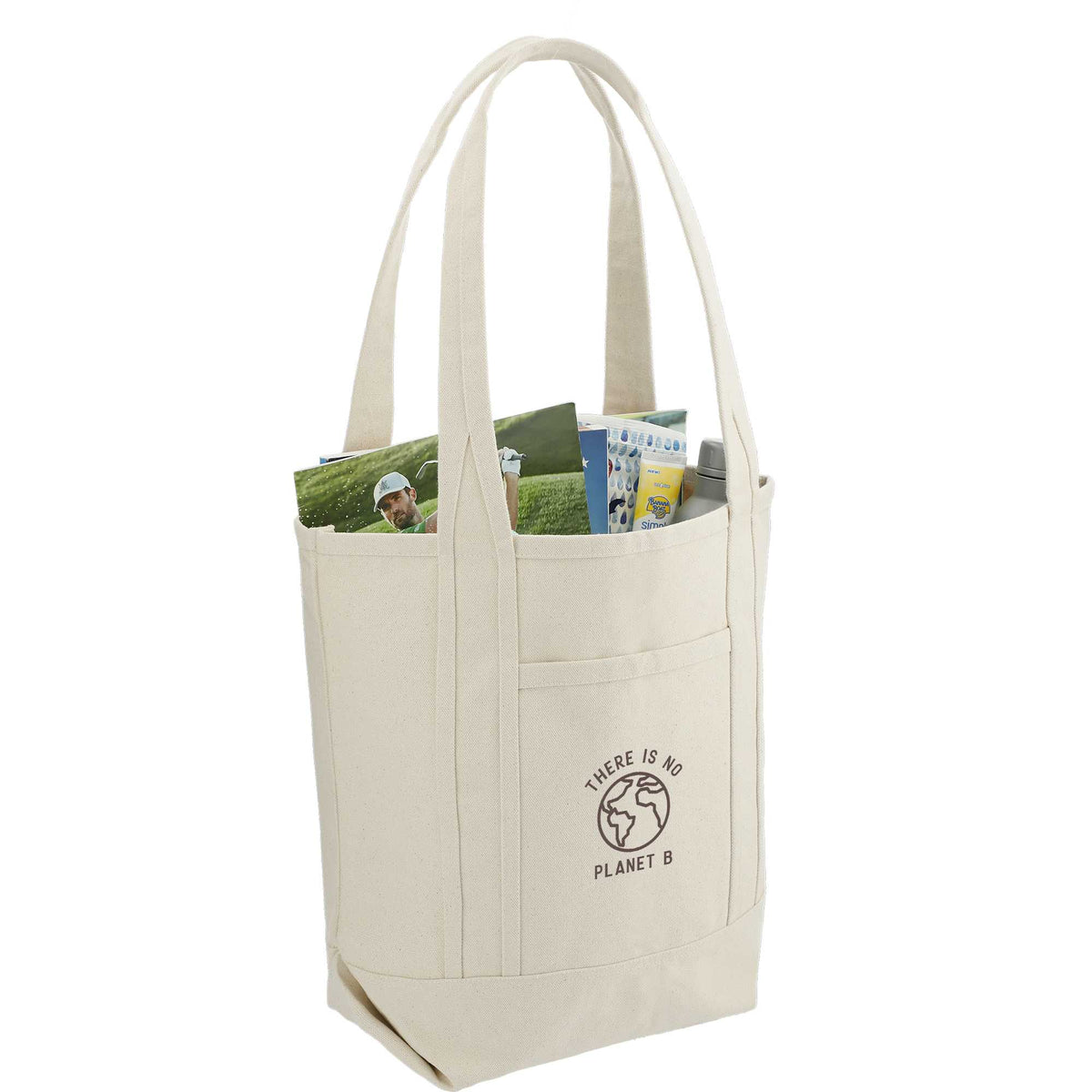 Organic Cotton Tote with Slash Pocket, 14 oz Transfer - Natural - Right Angle 2