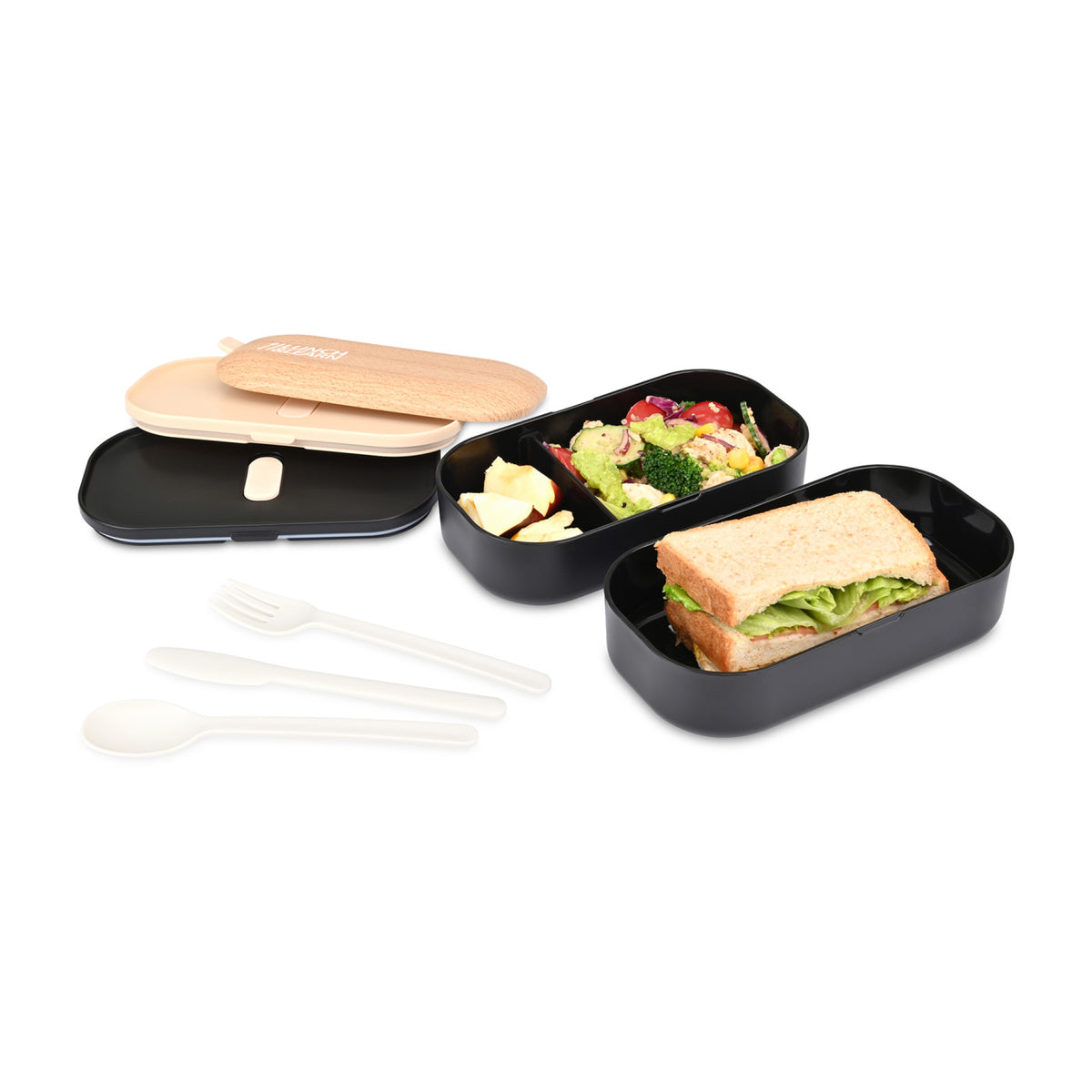 Osaka Vented Bento Box with Utensils, 40 oz Full Color - Black - View 2