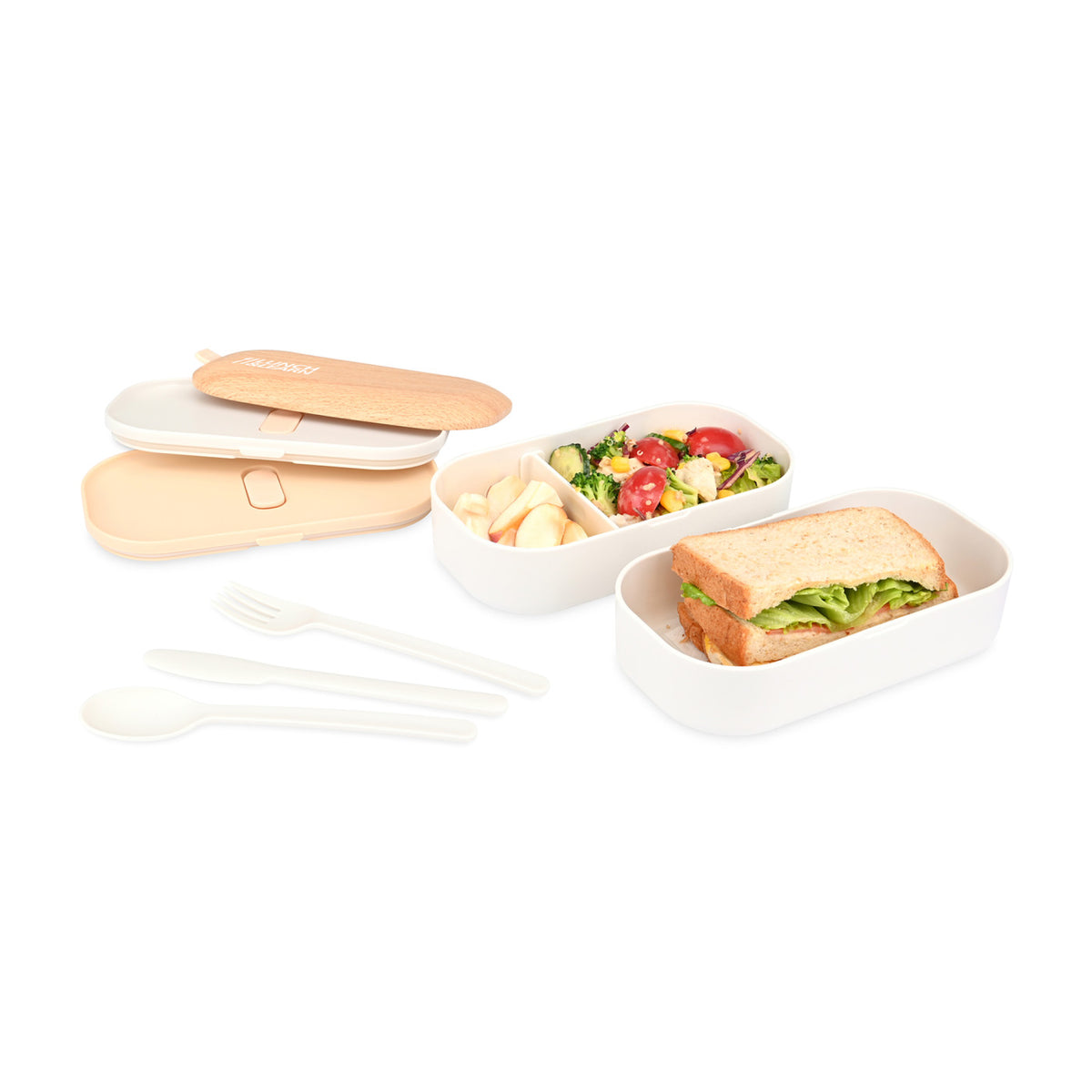 Osaka Vented Bento Box with Utensils, 40 oz - White - View 2