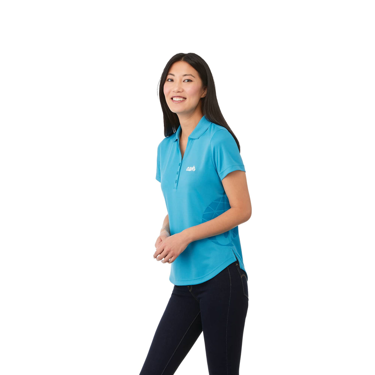 Otis Birdseye Mesh Polo for Women Embroidery - Aspen Blue - Flat