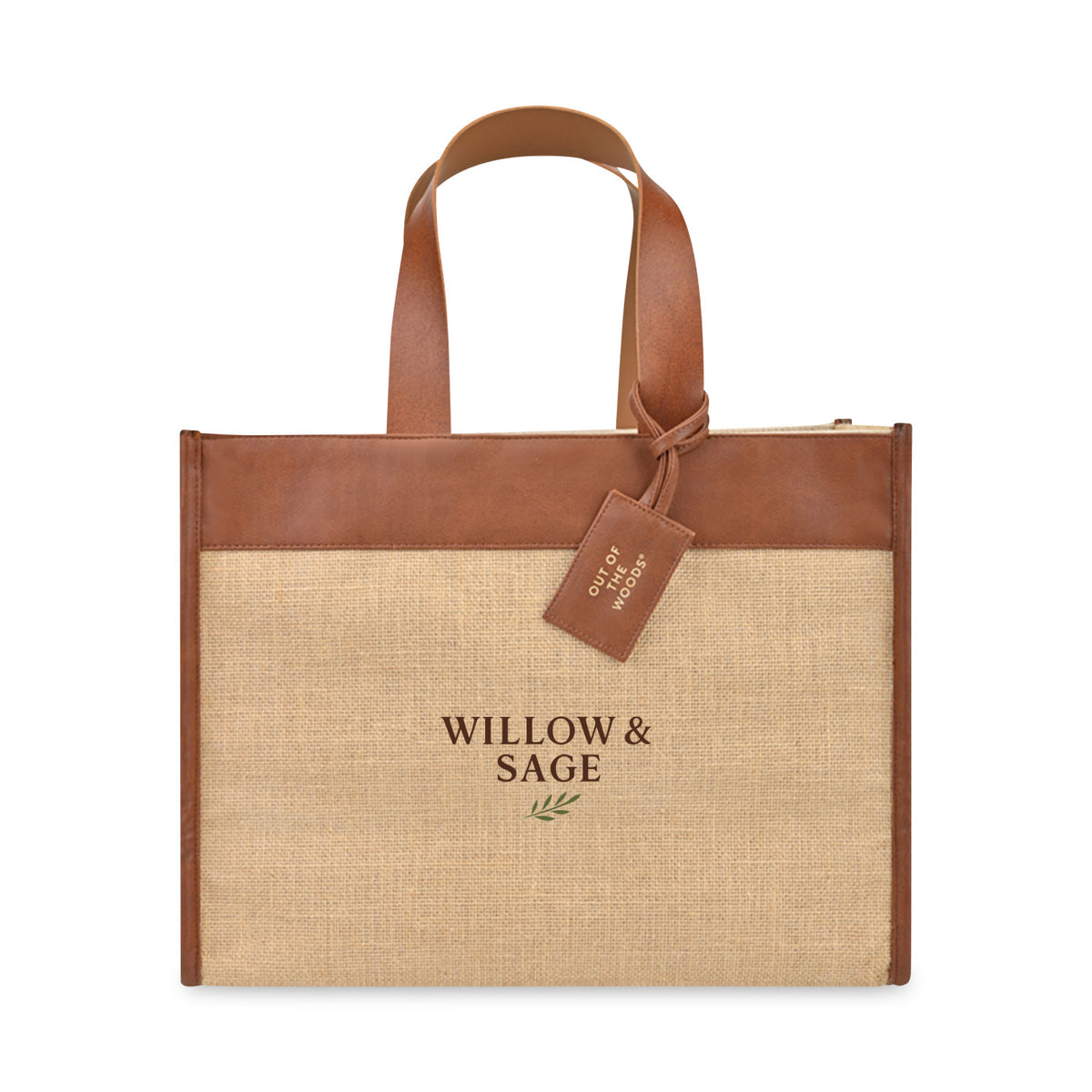 Out of the Woods Jute Box Tote with Vegan Leather Trim Transfer - Natural - View 1