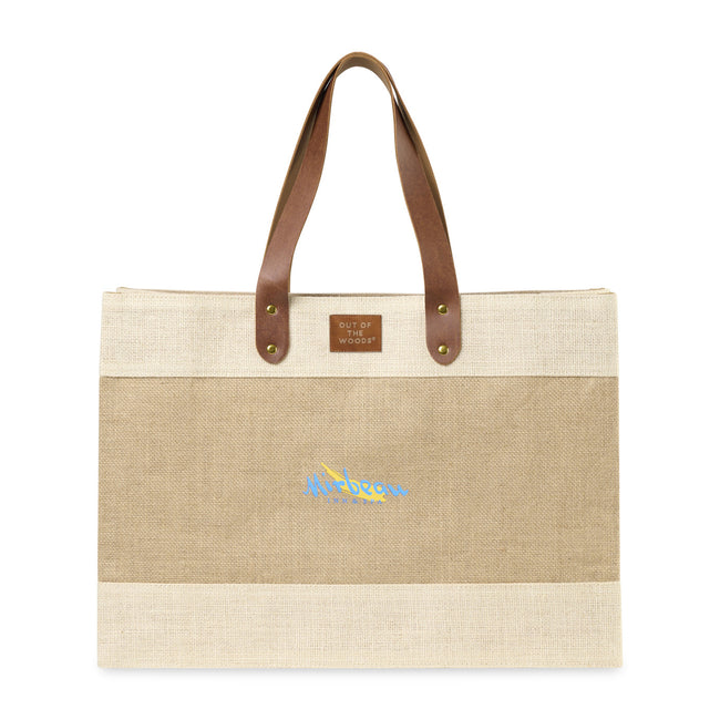 Out of the Woods Jute Market Tote with Vegan Leather Handles Transfer