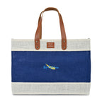 Out of the Woods Jute Market Tote with Vegan Leather Handles Transfer - Navy Blue - View 1