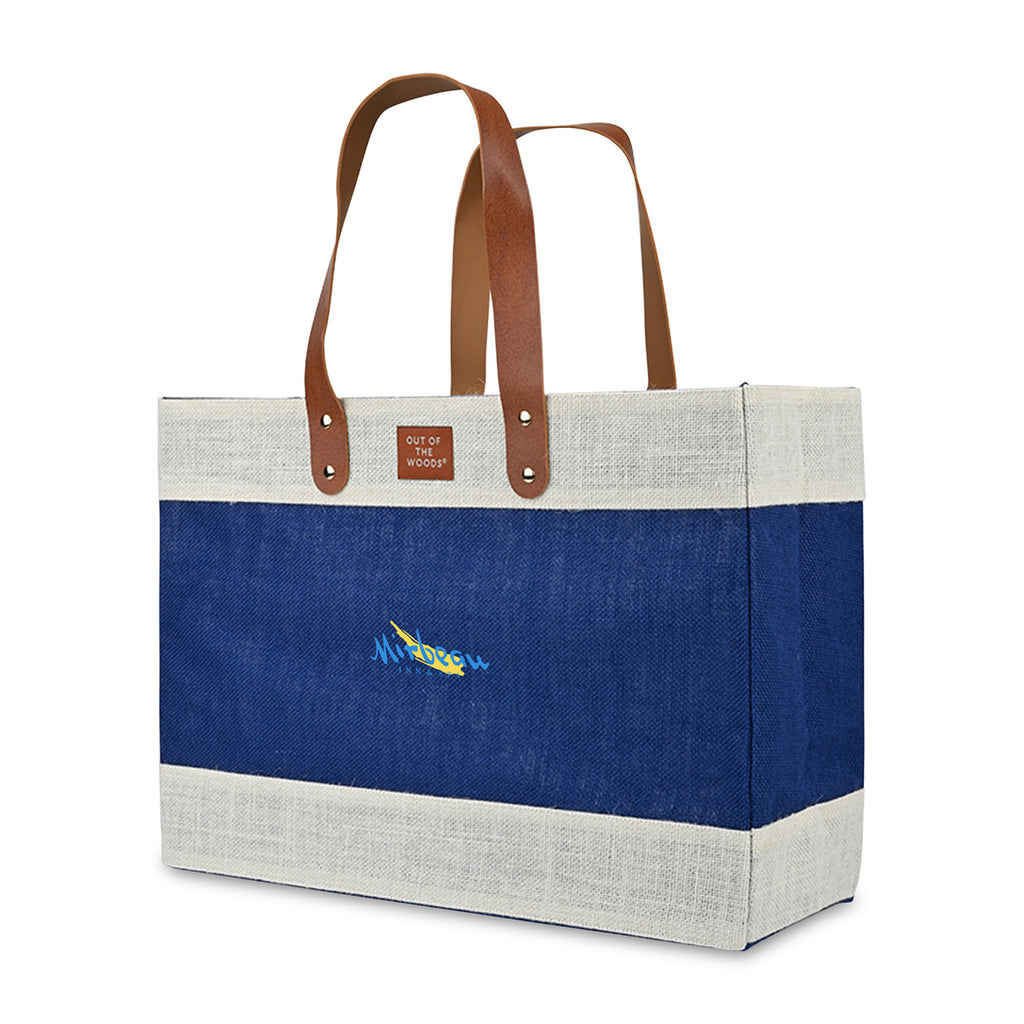 Out of the Woods Jute Market Tote with Vegan Leather Handles Transfer - Navy Blue - View 2