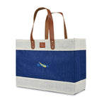 Out of the Woods Jute Market Tote with Vegan Leather Handles Transfer - Navy Blue - View 2