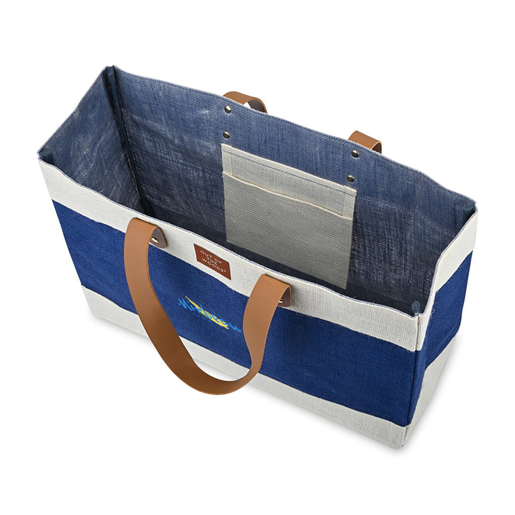 Out of the Woods Jute Market Tote with Vegan Leather Handles Transfer - Navy Blue - View 3