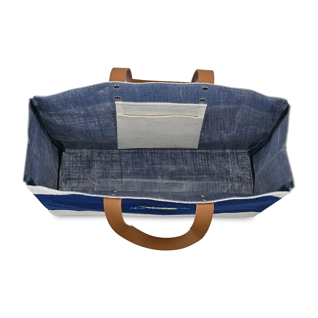 Out of the Woods Jute Market Tote with Vegan Leather Handles Transfer - Navy Blue - View 4