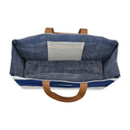 Out of the Woods Jute Market Tote with Vegan Leather Handles Transfer - Navy Blue - View 4