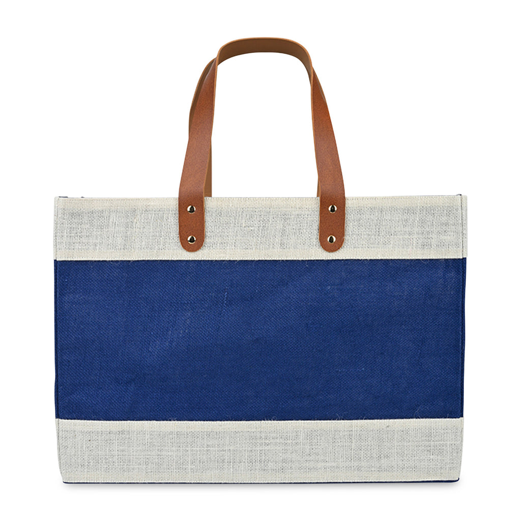 Out of the Woods Jute Market Tote with Vegan Leather Handles Transfer - Navy Blue - View 5