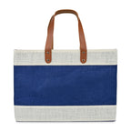 Out of the Woods Jute Market Tote with Vegan Leather Handles Transfer - Navy Blue - View 5