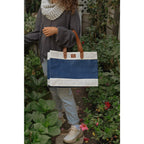 Out of the Woods Jute Market Tote with Vegan Leather Handles Transfer - Navy Blue - View 6