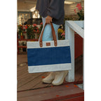 Out of the Woods Jute Market Tote with Vegan Leather Handles Transfer - Navy Blue - View 7