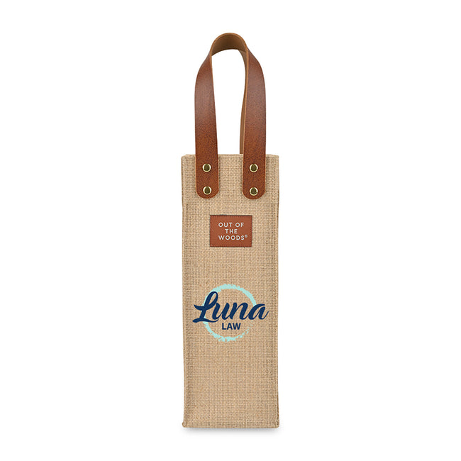 Out of the Woods Jute Wine Bottle Tote Transfer
