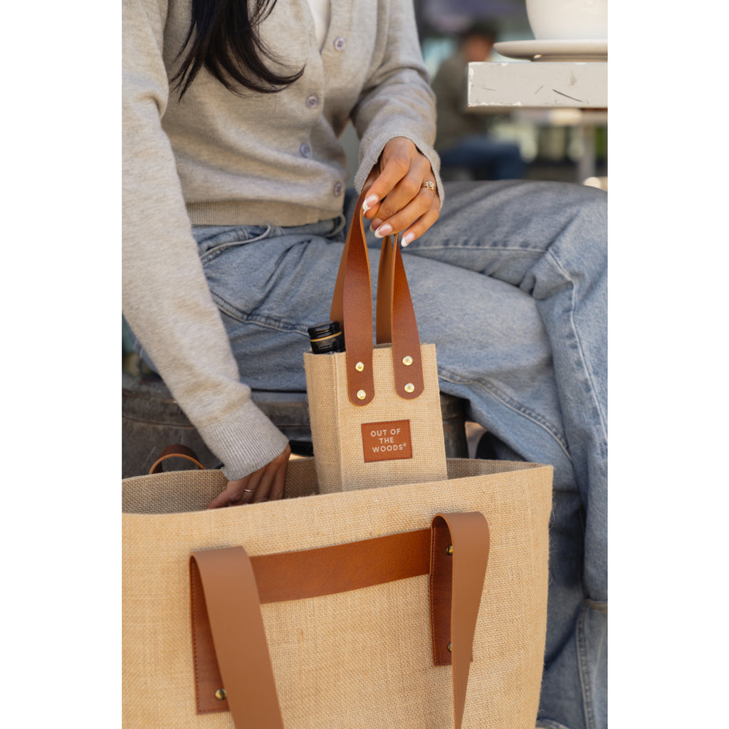 Out of the Woods Jute Wine Bottle Tote Transfer - Natural - View 4