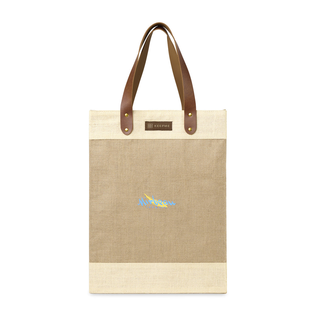Out of the Woods Tall Jute Tote with Cream Bands Transfer - Natural - View 1