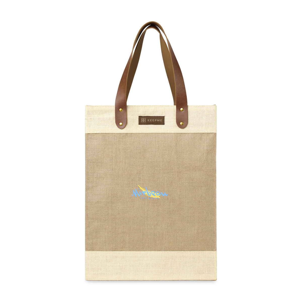 Out of the Woods Tall Jute Tote with Cream Bands Transfer - Natural - View 1