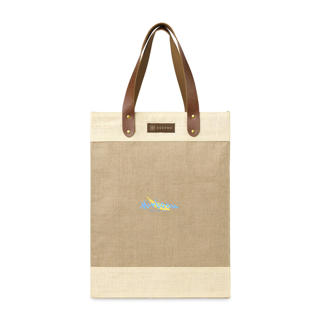 Out of the Woods Tall Jute Tote with Cream Bands Transfer