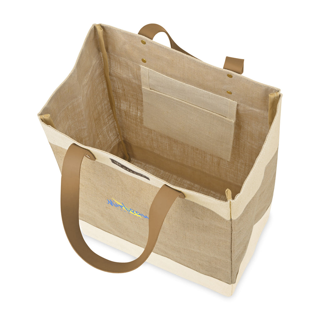 Out of the Woods Tall Jute Tote with Cream Bands Transfer - Natural - View 3