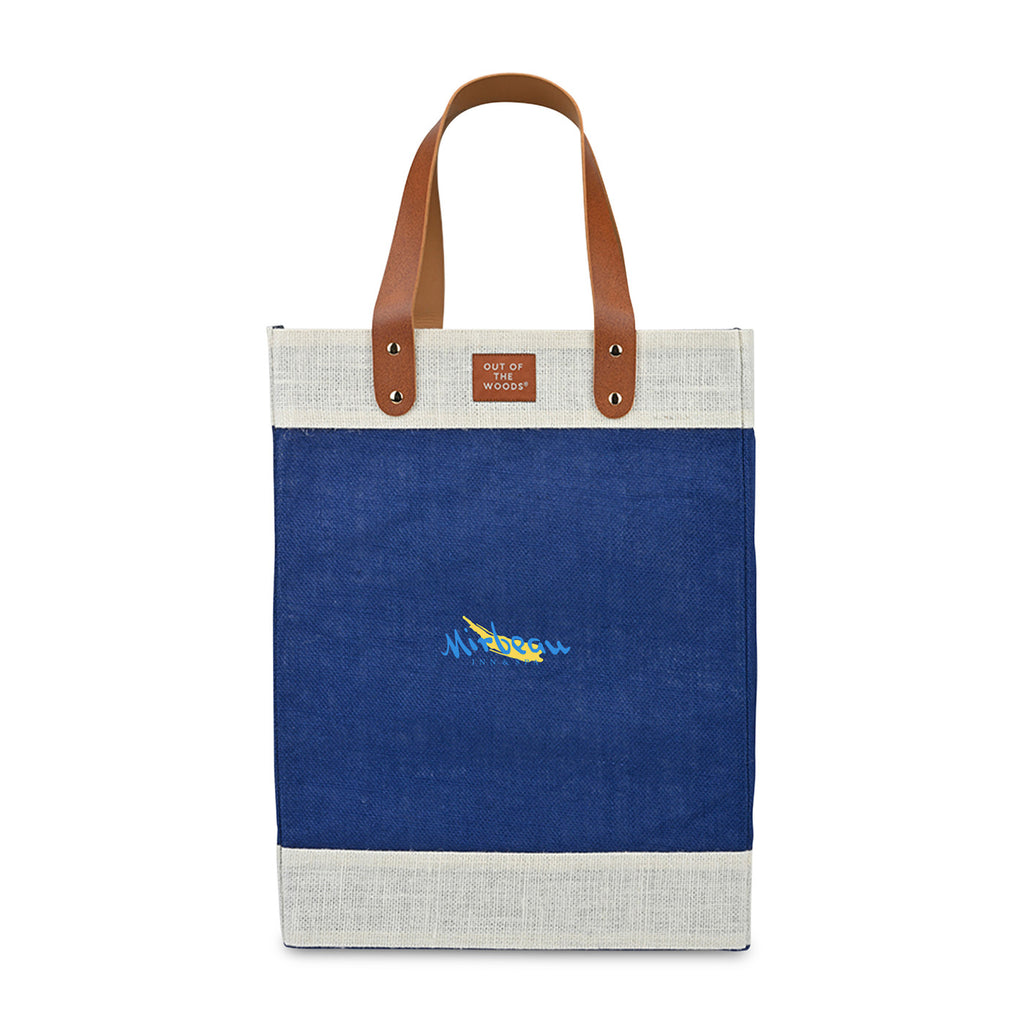 Out of the Woods Tall Jute Tote with Cream Bands Transfer - Navy Blue - View 1